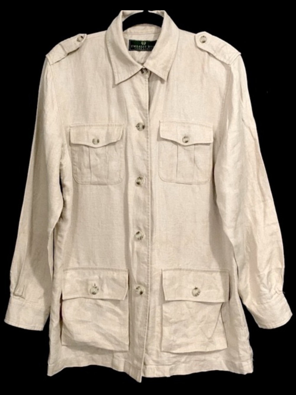 Embassy Row Vintage 100% Pure Linen Tan Military Style Shacket